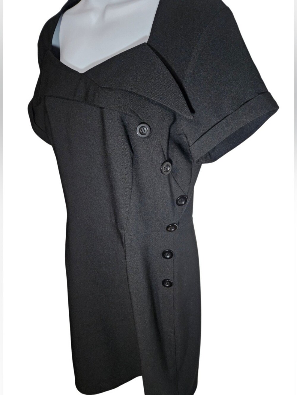 0146 Folter Black Collared Side Button Dress NWT Size XL Goth Pinup Rockability - Picture 2 of 10